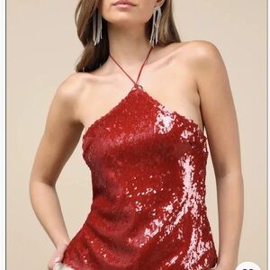 New Hosbjerg Elegant Red Sequin Halter Top